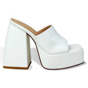 Chunky Platform Sandals for Women Slip On Square Toe Platform Mules